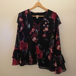 A New Day Floral Blouse - Black and Red